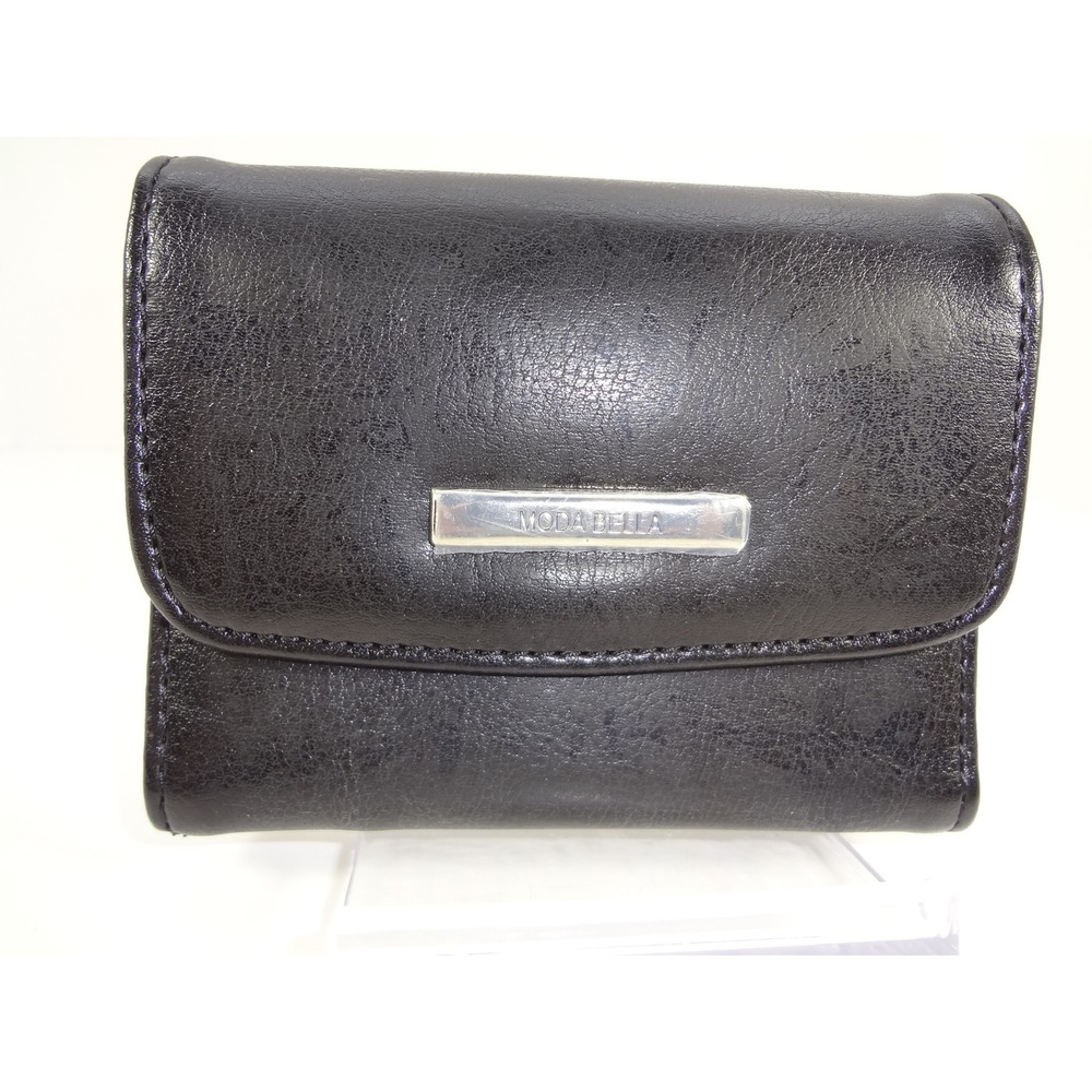 NWT‎ Moda Bella Black Tri Fold Wallet Snap Closure Coin Pocket Card Slot